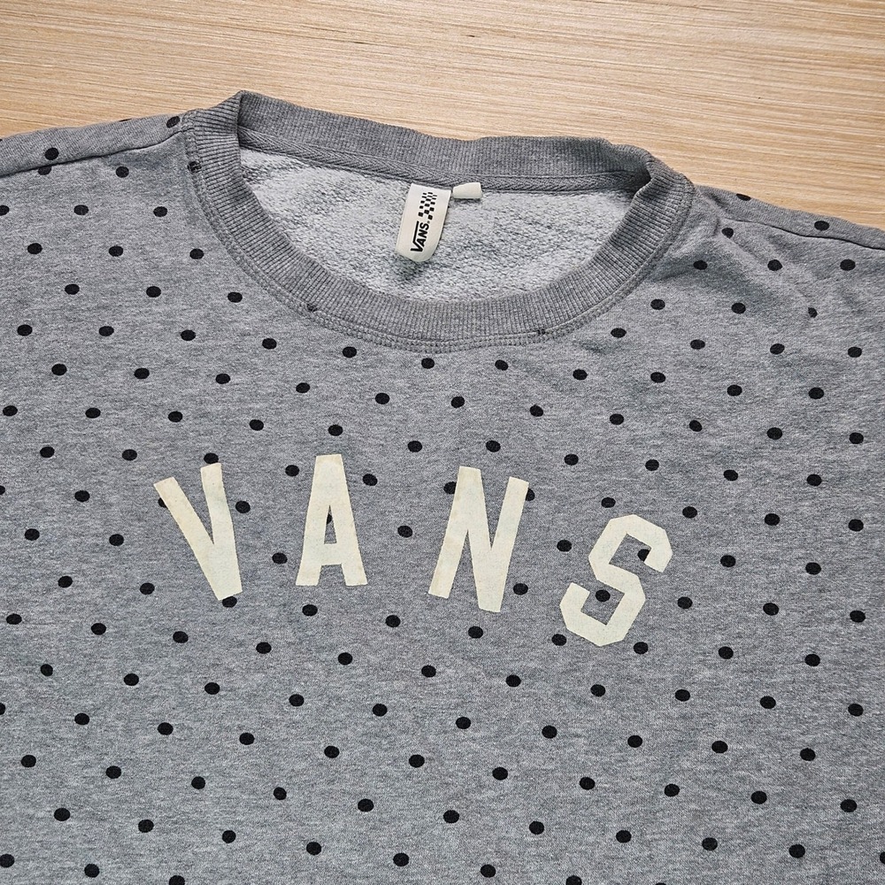 Vans Gray Polka Dot Logo Crewneck Sweatshirt Top Womens Size L Casual Comfy‎